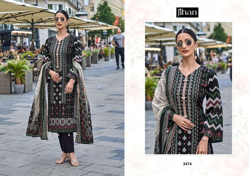 jihan Bin Saeedlawn Collection Vol 1 Lawn Cotton Print Heavy Self Embrodery Work Salwar Kameez