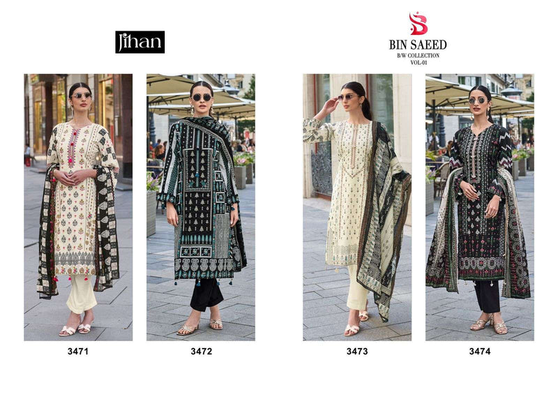 jihan Bin Saeedlawn Collection Vol 1 Lawn Cotton Print Heavy Self Embrodery Work Salwar Kameez