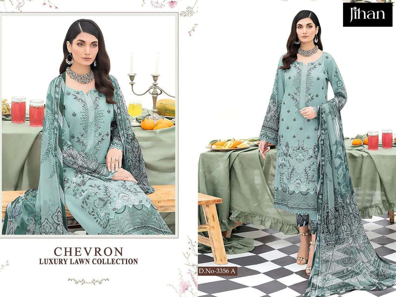 Jihan Design No 3356 Lawn Cotton Heavy Self Embroidery Fancy Salwar Kameez