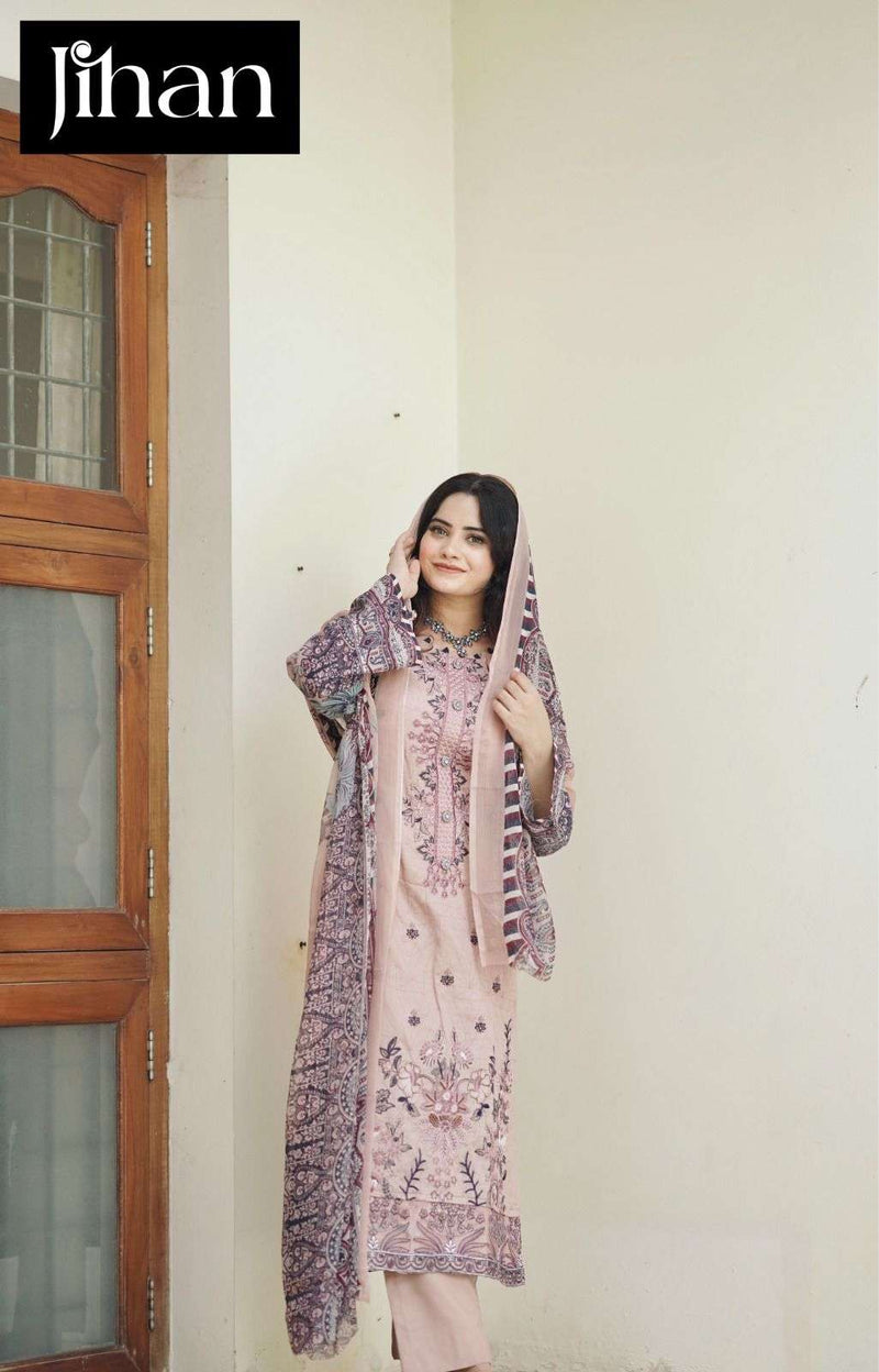 Jihan Design No 3356 Lawn Cotton Heavy Self Embroidery Fancy Salwar Kameez