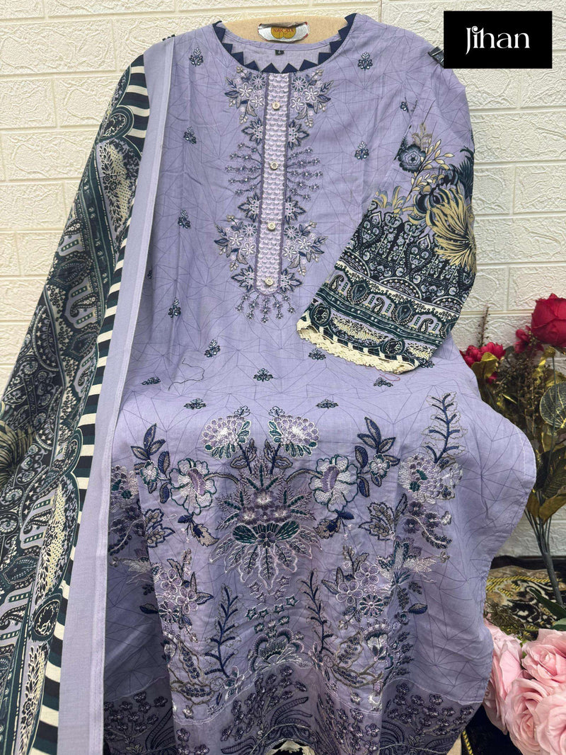 Jihan Design No 3356 Lawn Cotton Heavy Self Embroidery Fancy Salwar Kameez