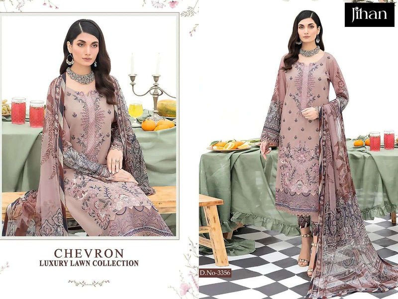 Jihan Design No 3356 Lawn Cotton Heavy Self Embroidery Fancy Salwar Kameez