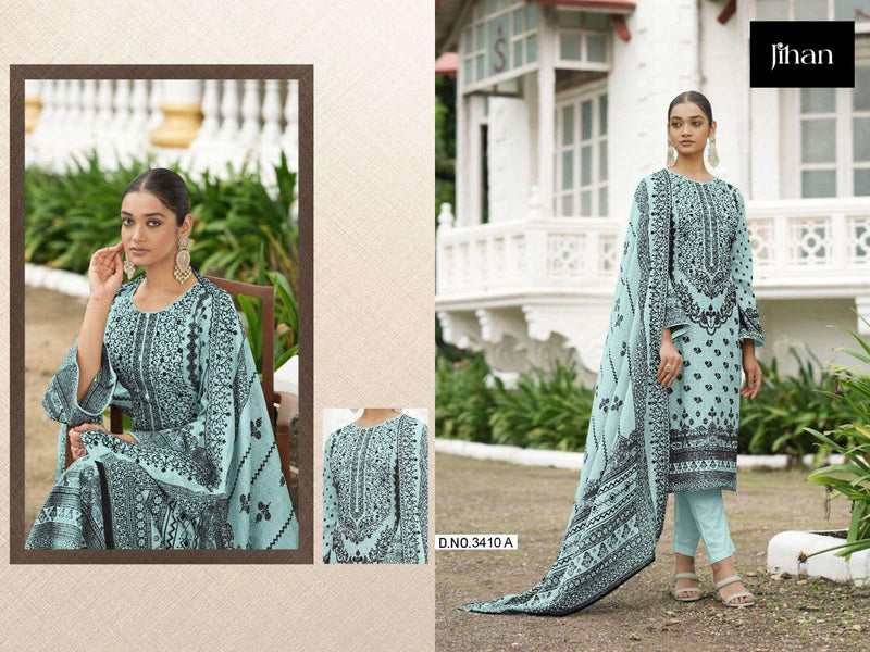 Jihan Present Bin Saeed Design No 3410 Lawn Print Heavy Self Embrodery Fancy Salwar Suit