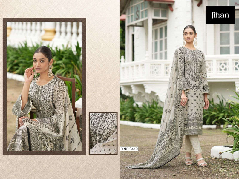 Jihan Present Bin Saeed Design No 3410 Lawn Print Heavy Self Embrodery Fancy Salwar Suit