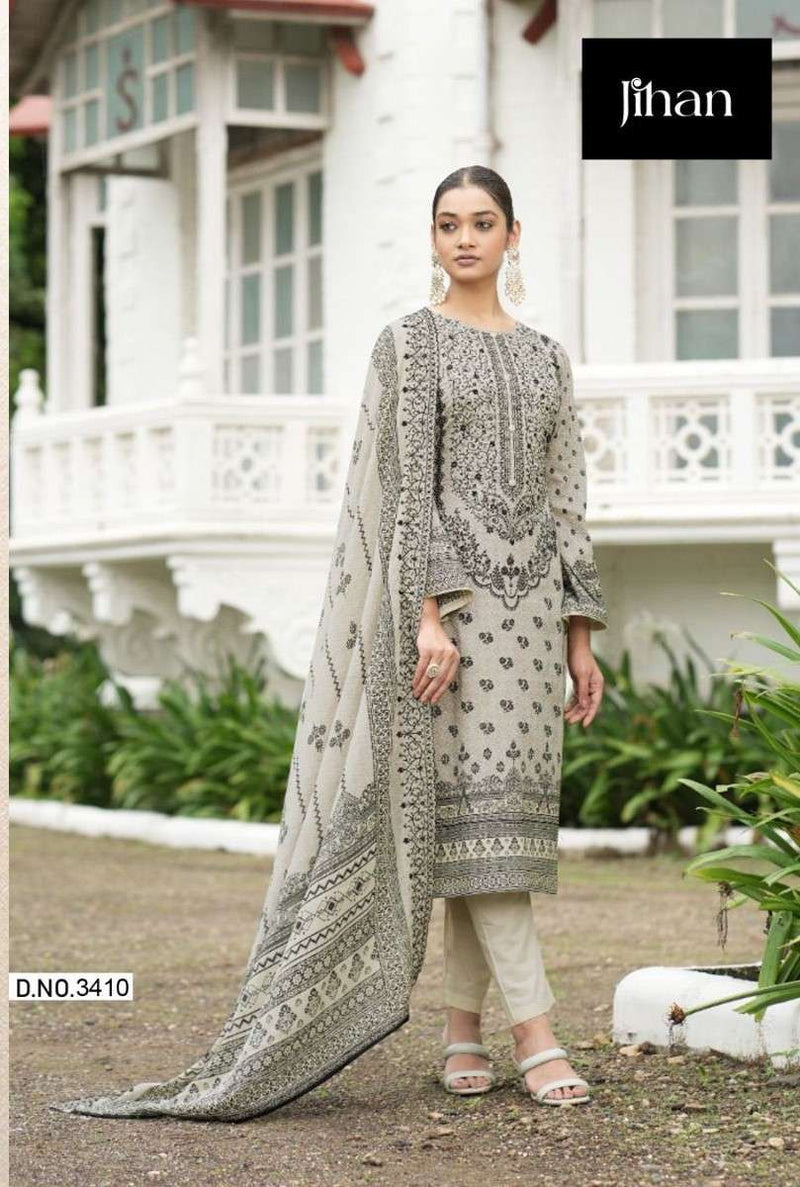 Jihan Present Bin Saeed Design No 3410 Lawn Print Heavy Self Embrodery Fancy Salwar Suit