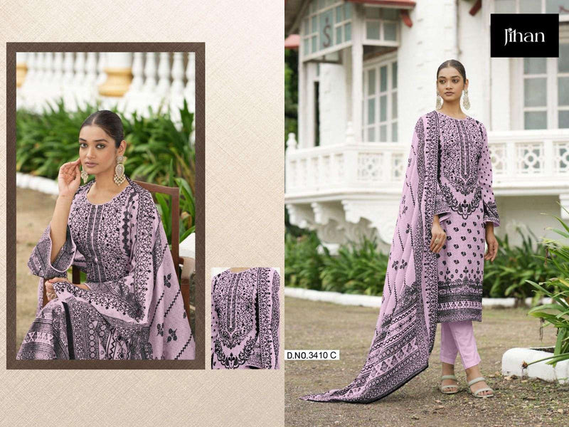 Jihan Present Bin Saeed Design No 3410 Lawn Print Heavy Self Embrodery Fancy Salwar Suit