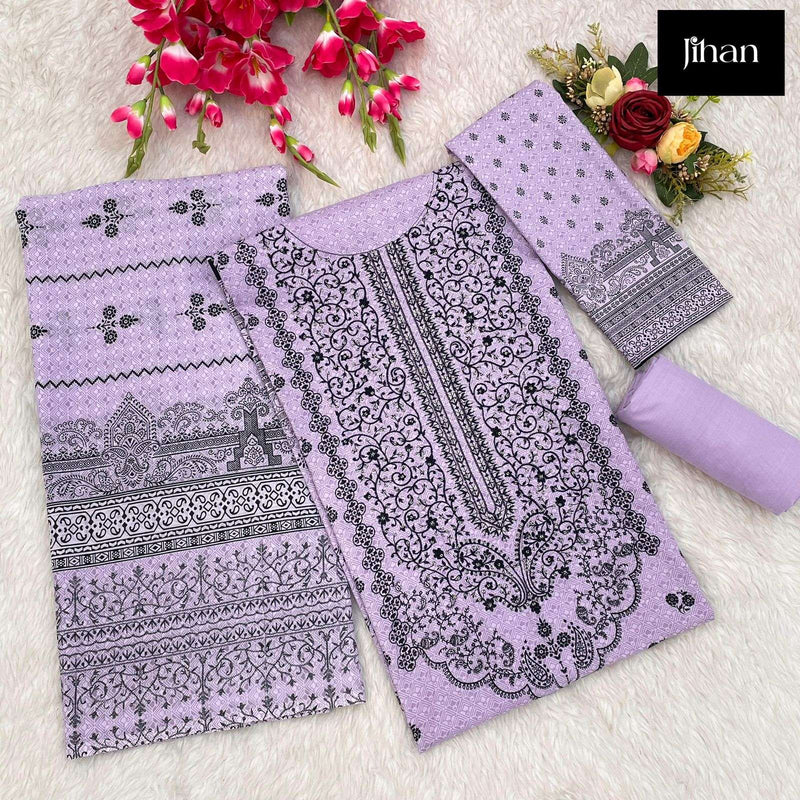 Jihan Present Bin Saeed Design No 3410 Lawn Print Heavy Self Embrodery Fancy Salwar Suit