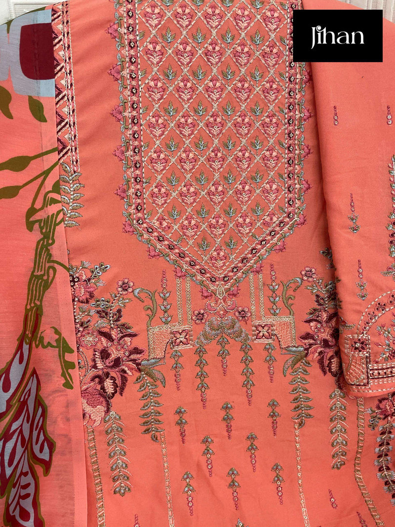 Jihan Riwayat Luxury Lawn Collection Rayon Embroidery Patches Party Wear Suit