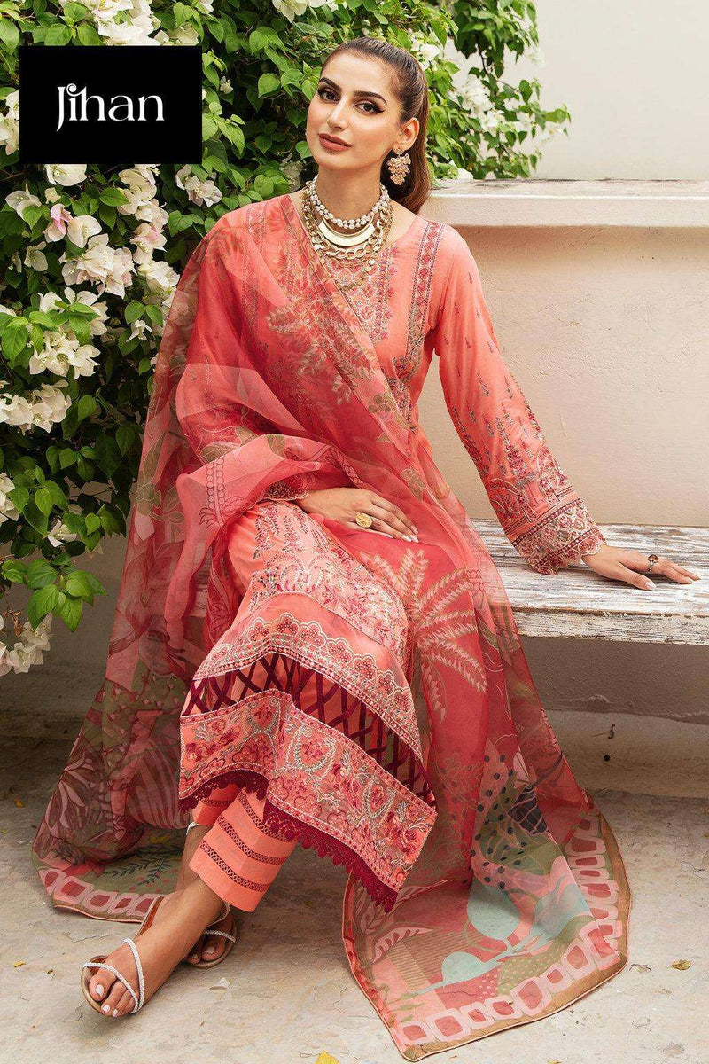 Jihan Riwayat Luxury Lawn Collection Rayon Embroidery Patches Party Wear Suit