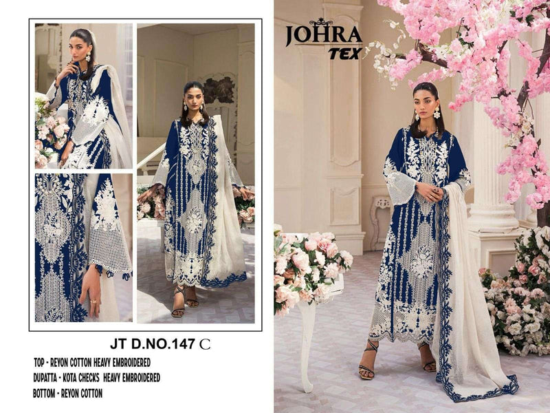 Johra Tex Design No Jt 147 C Rayon Cotton Heavy Embroidered Designer Suit