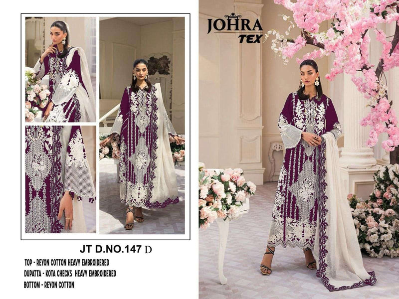 Johra Tex Design No Jt 147 D Rayon Cotton Heavy Embroidered Suit