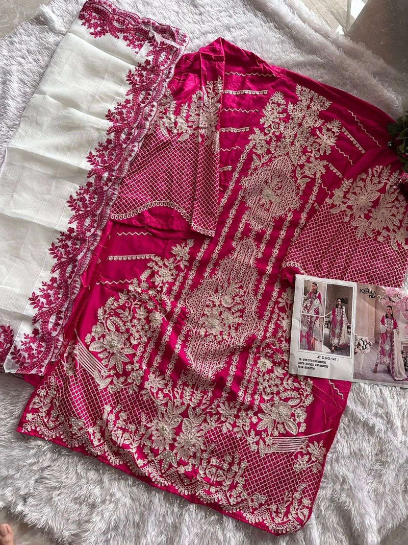 Johra Tex Design No Jt 147 F Rayon Cotton Heavy Embroidered Fancy Suit