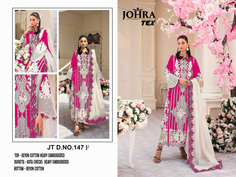 Johra Tex Design No Jt 147 F Rayon Cotton Heavy Embroidered Fancy Suit