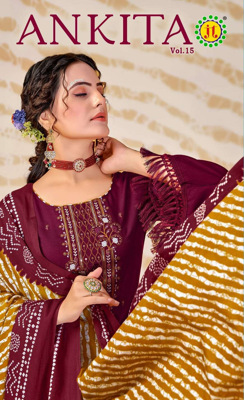 J T Ankita Vol 15 Rayon With Sequence Embroidery Work Unstitched Salwar Kameez For Daily Wear