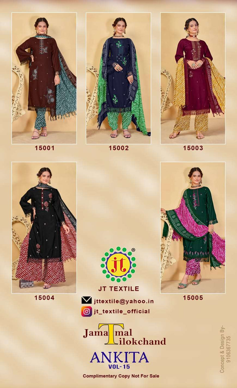 J T Ankita Vol 15 Rayon With Sequence Embroidery Work Unstitched Salwar Kameez For Daily Wear