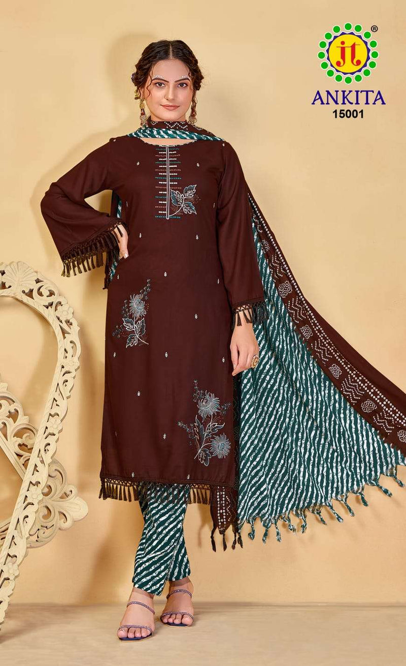 J T Ankita Vol 15 Rayon With Sequence Embroidery Work Unstitched Salwar Kameez For Daily Wear