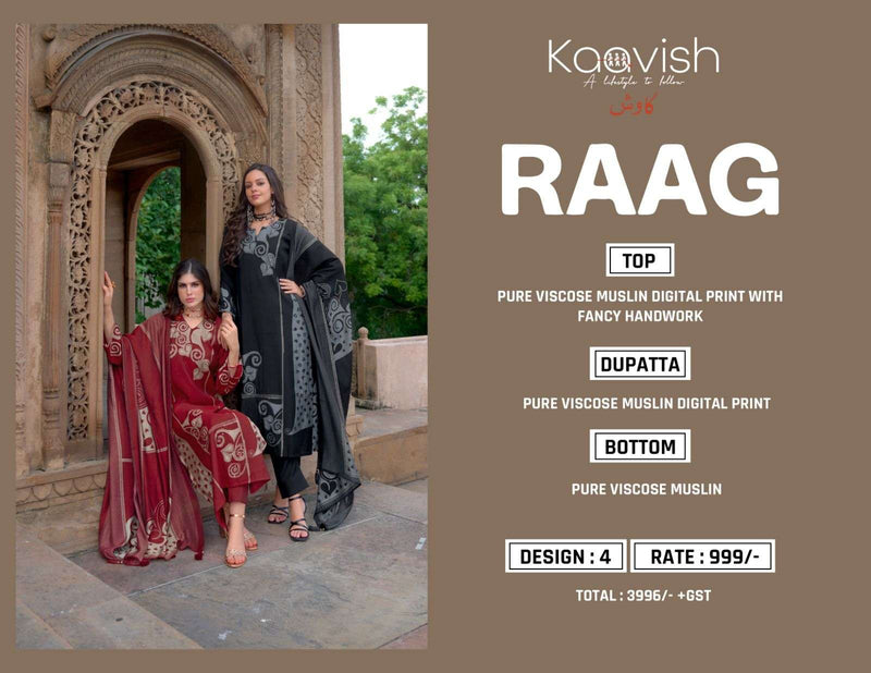 Kaavish Raag Viscose Musline Digital Print Fancy Hand Work Designer Salwar Suit