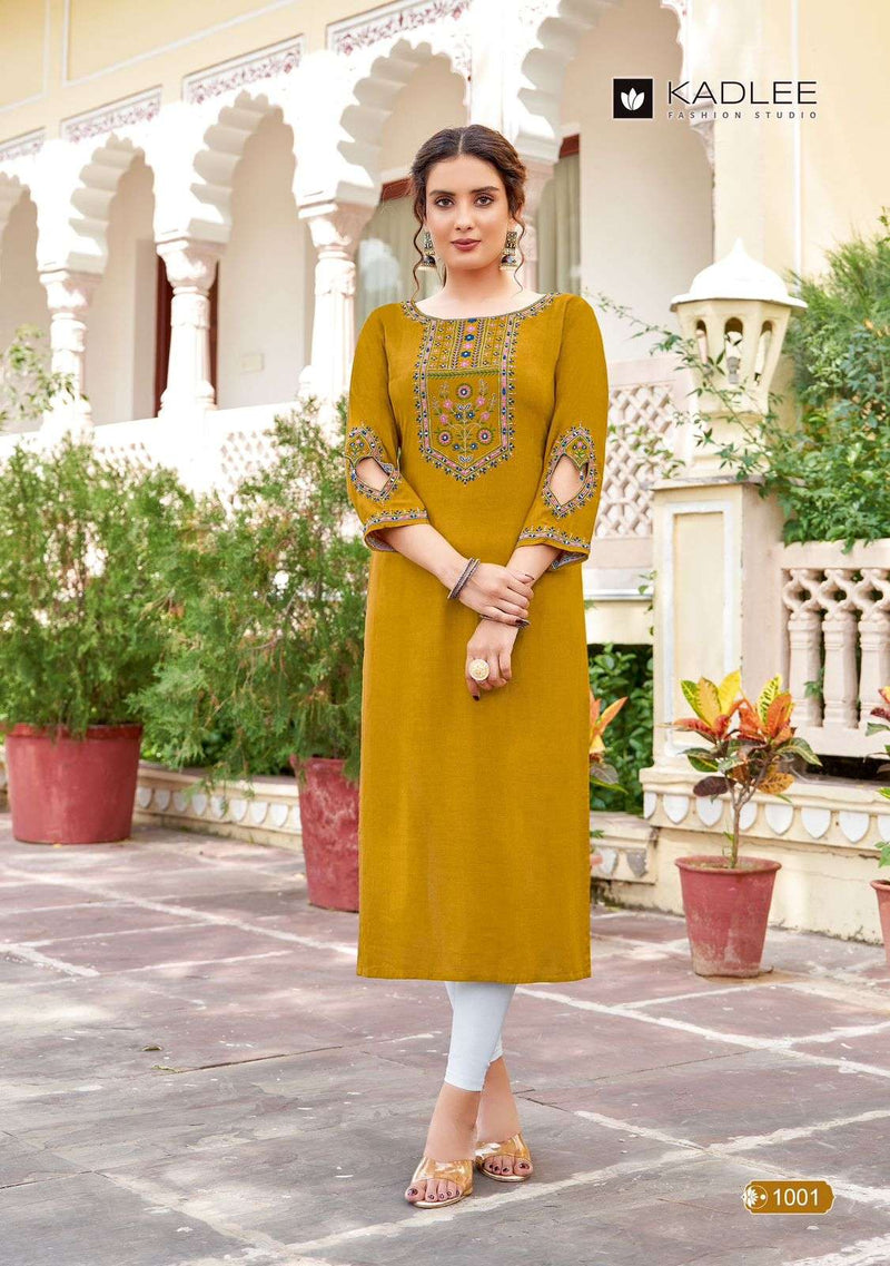 Kadlee Fashion Aaisha Rayon Thread Hand Work Daily Wear Fancy Kurti Set