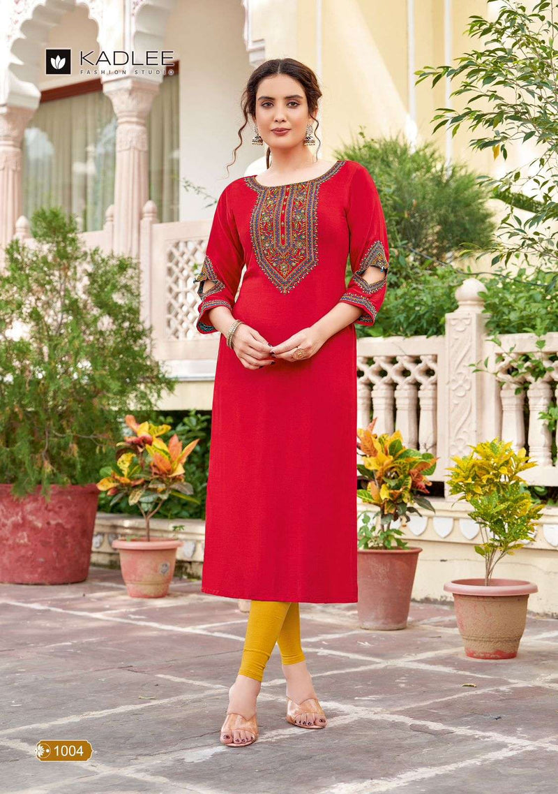 Kadlee Fashion Aaisha Rayon Thread Hand Work Daily Wear Fancy Kurti Set