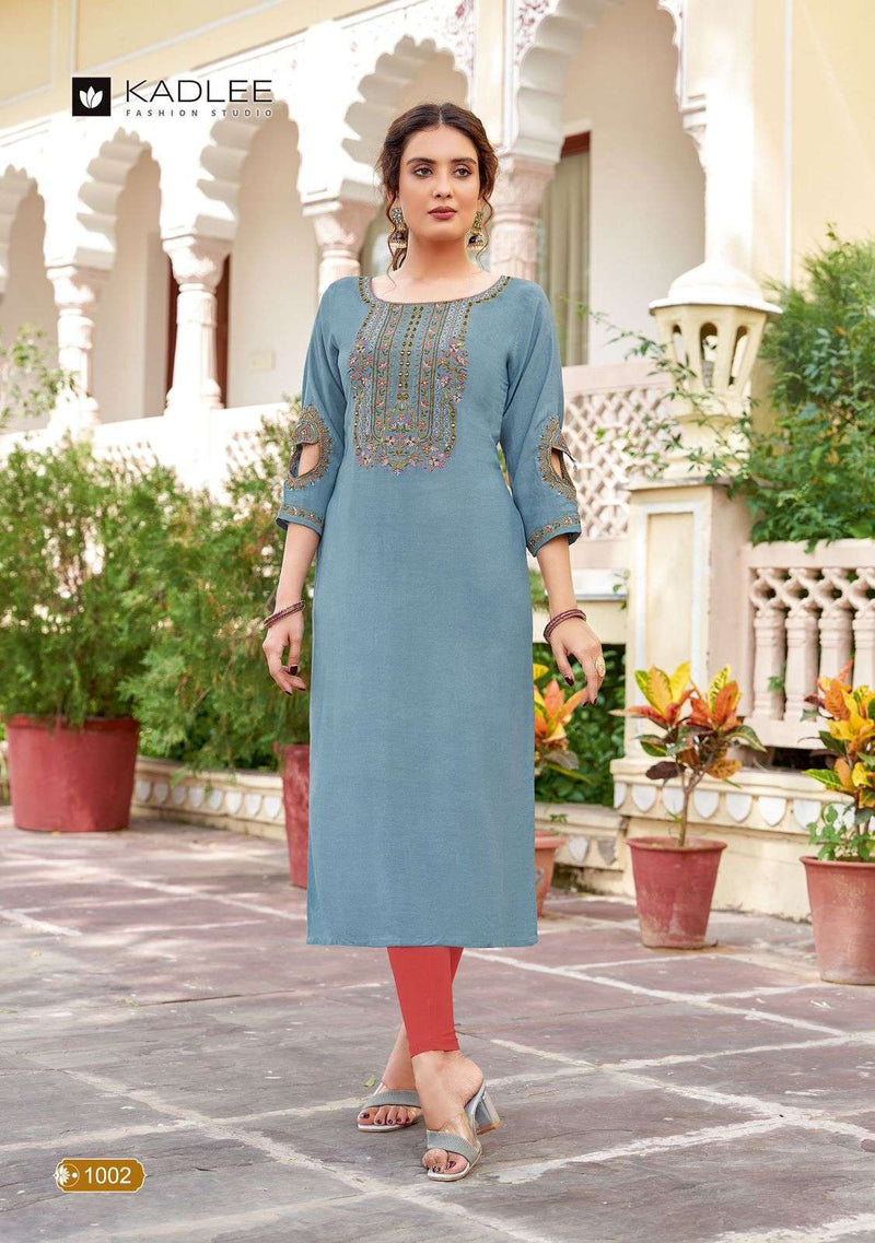 Kadlee Fashion Aaisha Rayon Thread Hand Work Daily Wear Fancy Kurti Set