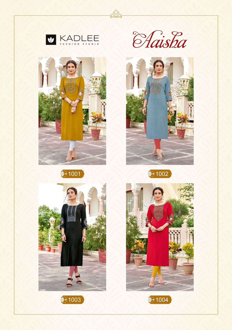 Kadlee Fashion Aaisha Rayon Thread Hand Work Daily Wear Fancy Kurti Set