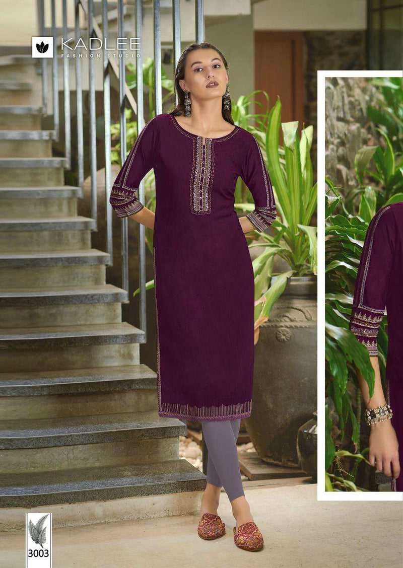 Kadlee Fashion Aarvi Viscose Weaving Thread Hand Work Stylish Daily Wear Kurti