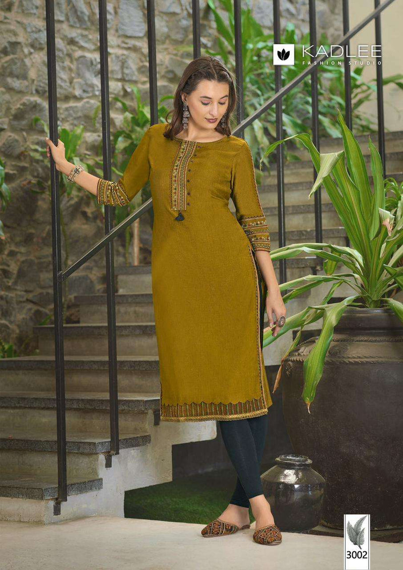 Kadlee Fashion Aarvi Viscose Weaving Thread Hand Work Stylish Daily Wear Kurti