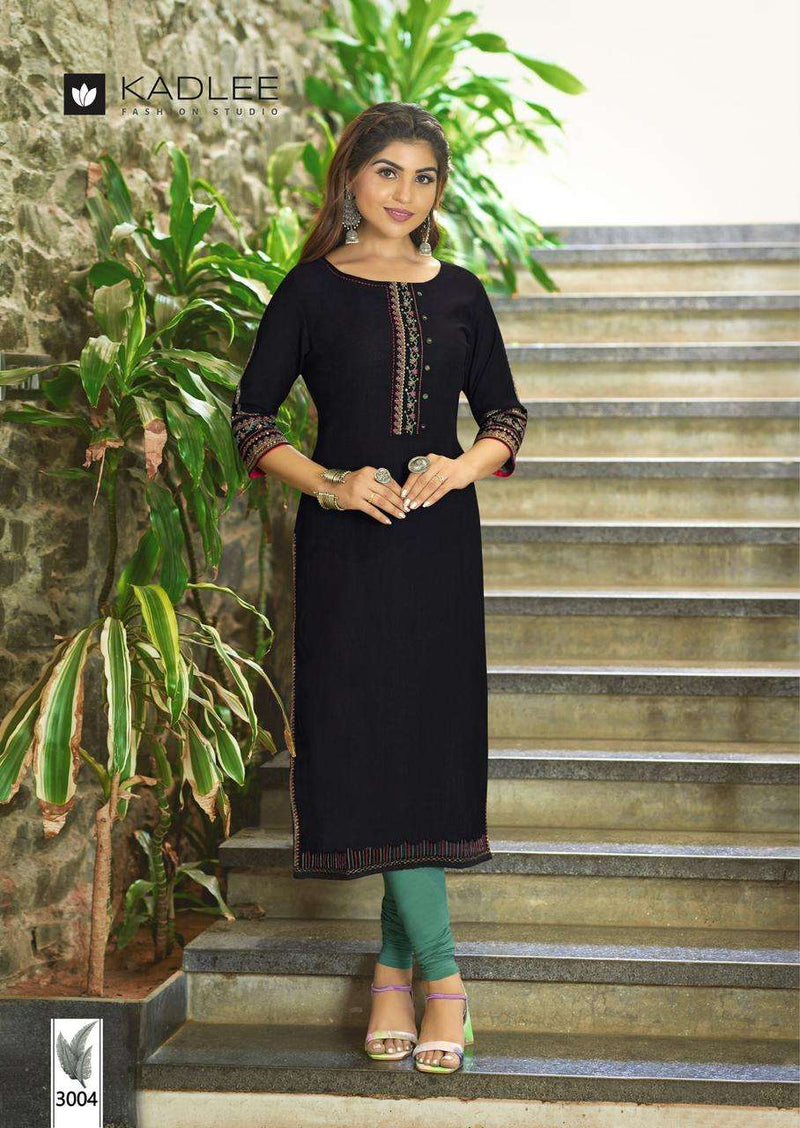 Kadlee Fashion Aarvi Viscose Weaving Thread Hand Work Stylish Daily Wear Kurti