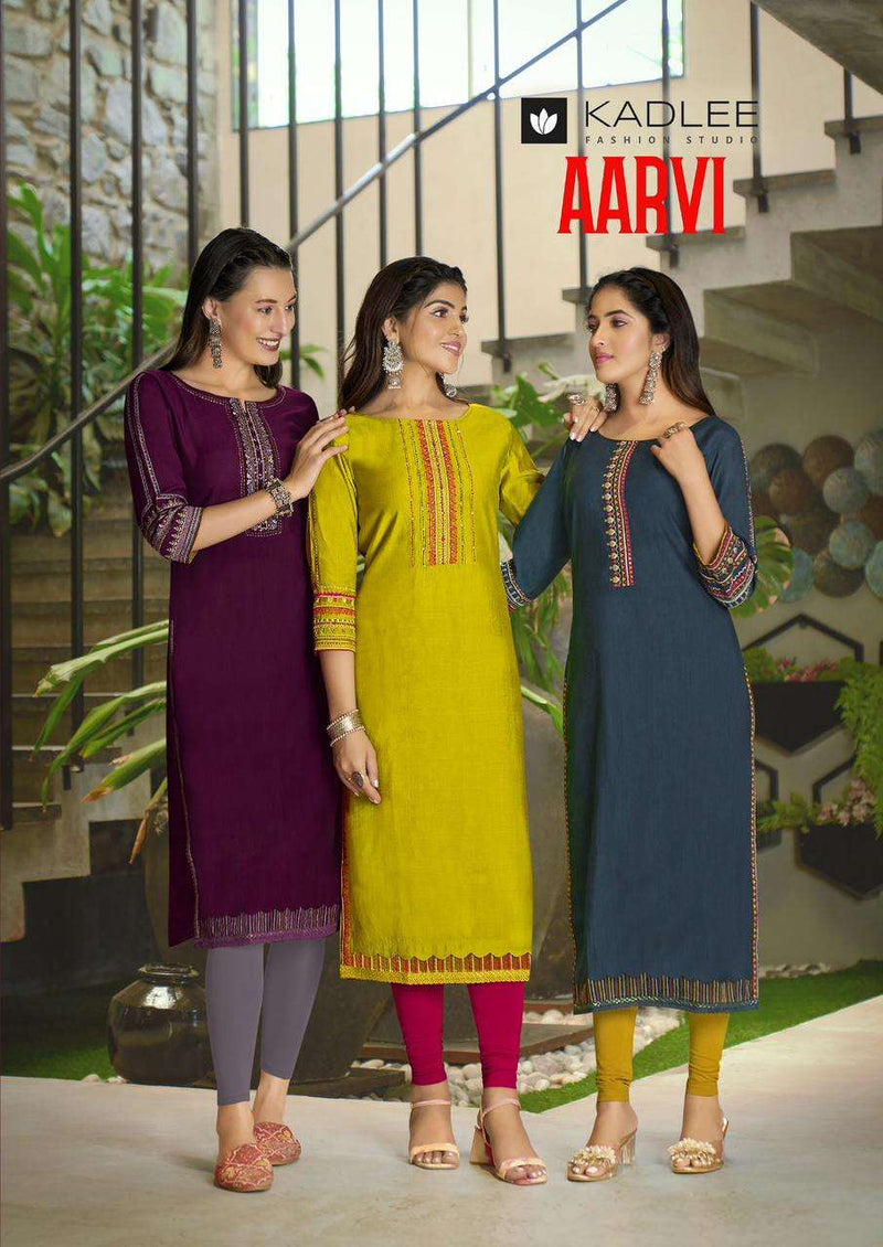 Kadlee Fashion Aarvi Viscose Weaving Thread Hand Work Stylish Daily Wear Kurti