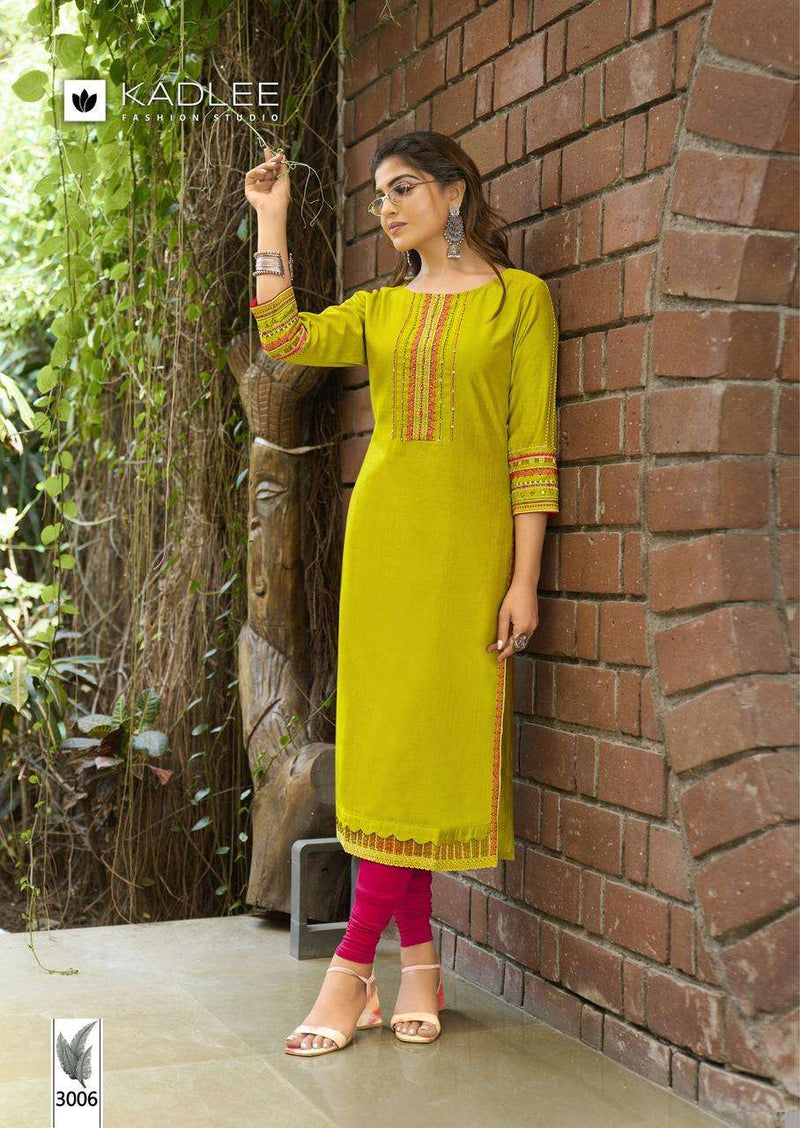 Kadlee Fashion Aarvi Viscose Weaving Thread Hand Work Stylish Daily Wear Kurti