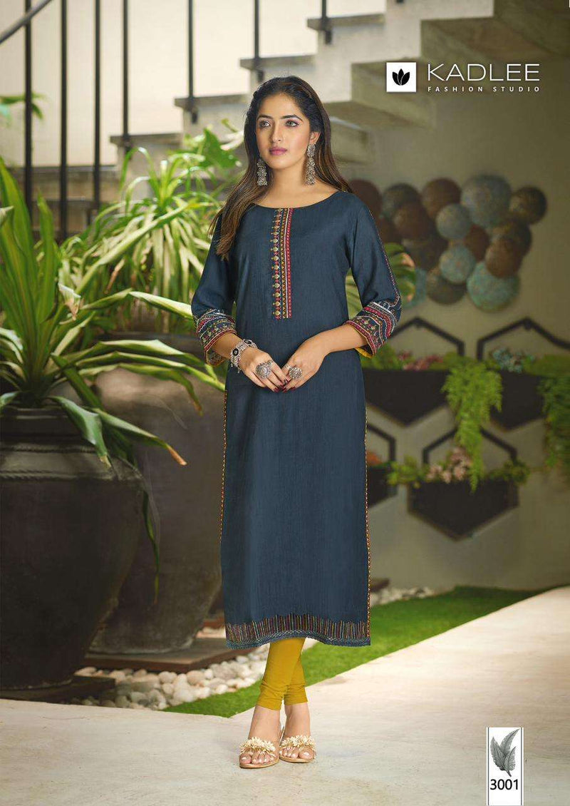 Kadlee Fashion Aarvi Viscose Weaving Thread Hand Work Stylish Daily Wear Kurti