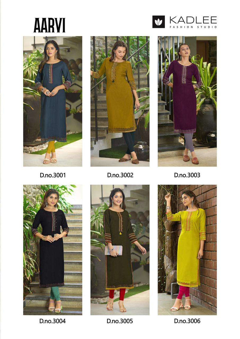 Kadlee Fashion Aarvi Viscose Weaving Thread Hand Work Stylish Daily Wear Kurti