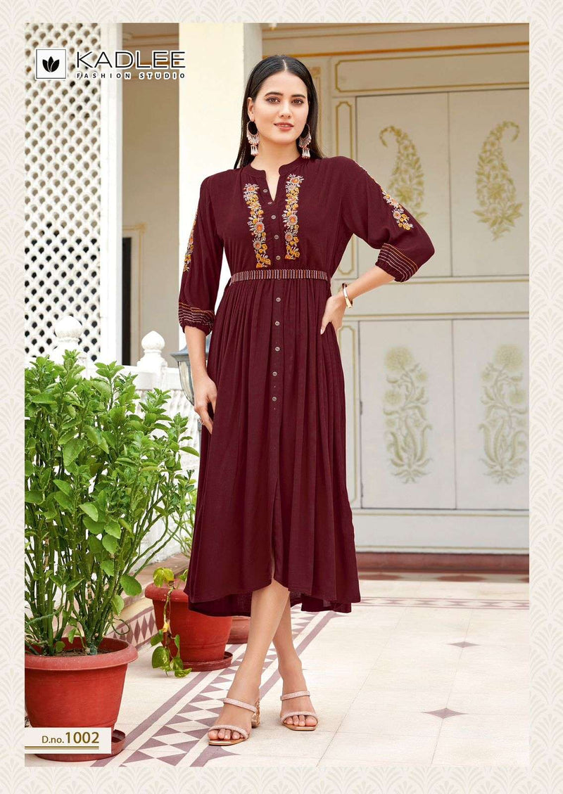 Kadlee Fashion Aashmin Rayon Embroidery Handwork Fancy Casual Wear Gown