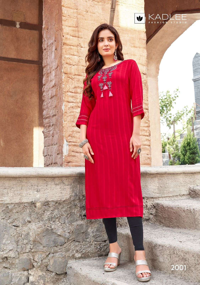 Kadlee Fashion Albeli Rayon Weaving Casual Wear Kurti Collection