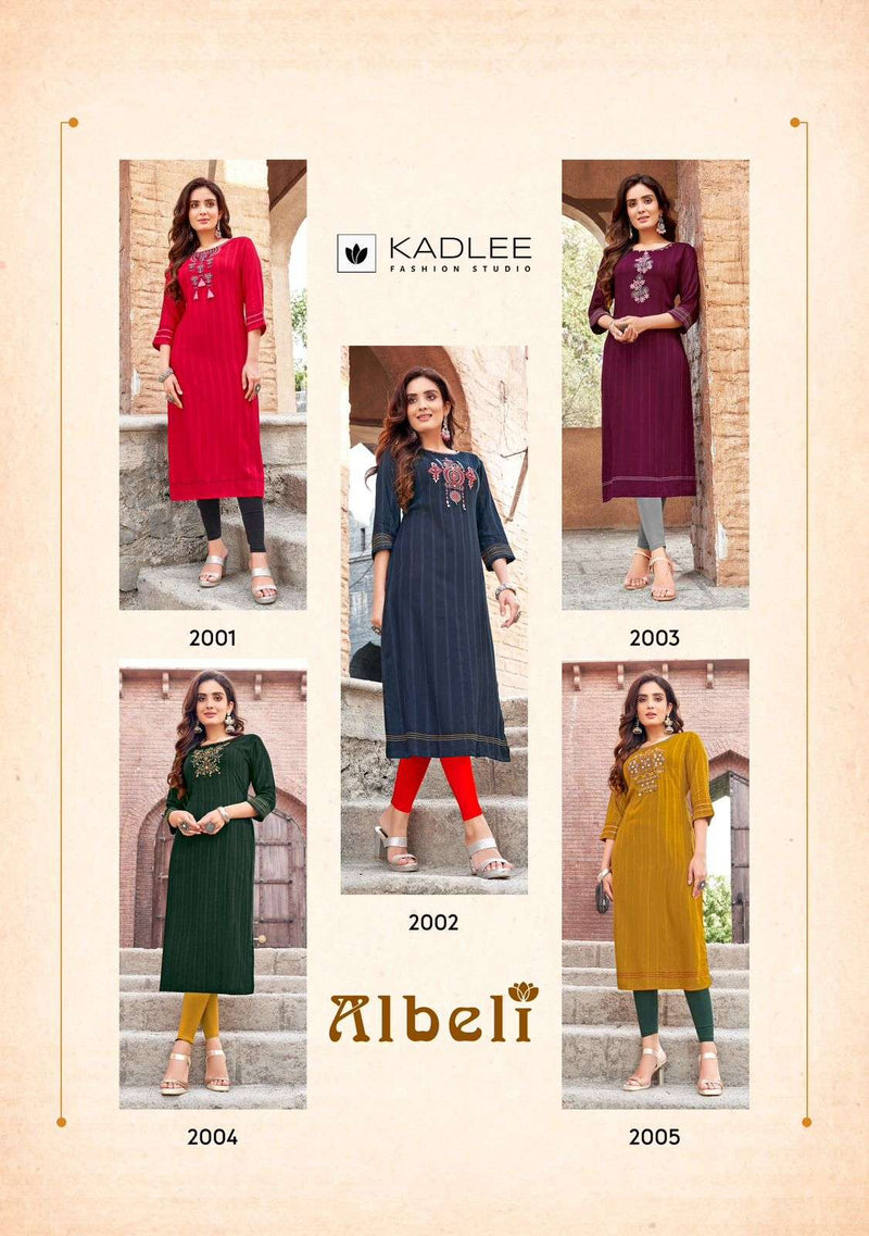 Kadlee Fashion Albeli Rayon Weaving Casual Wear Kurti Collection