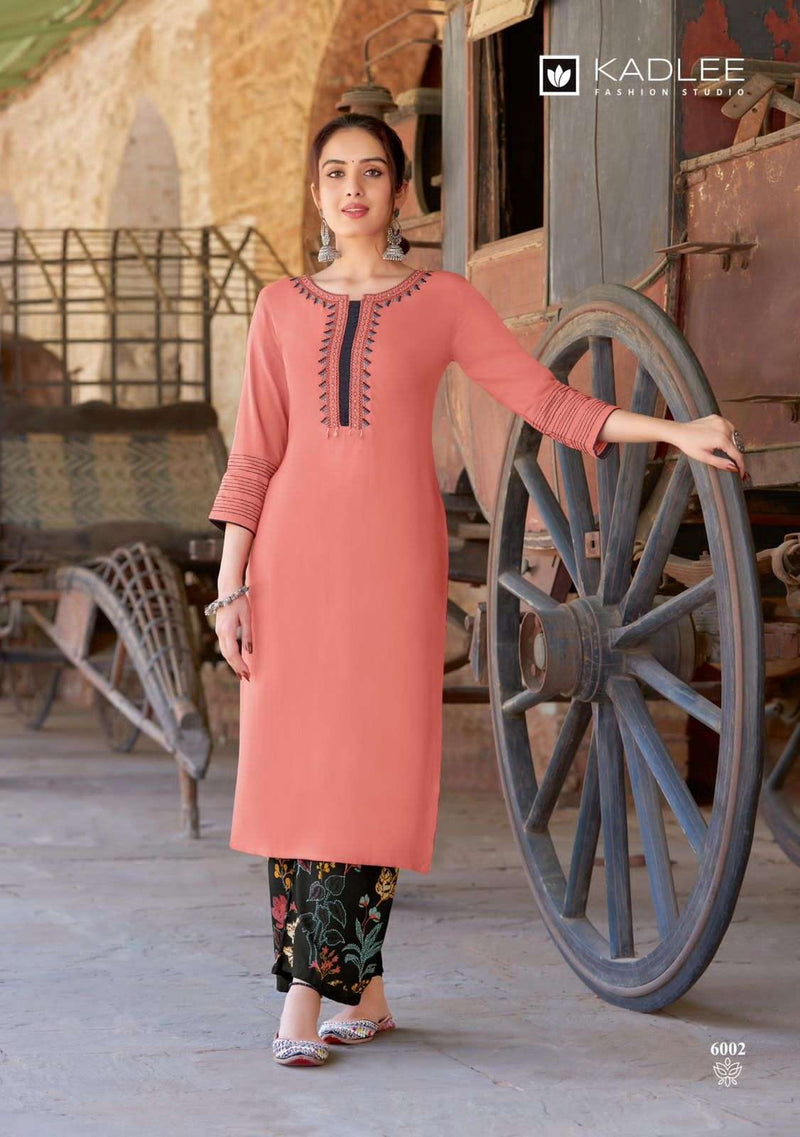 Kadlee Fashion Kaveri Rayon Handwork Embroidery Casual Wear Kurti Plazo Set