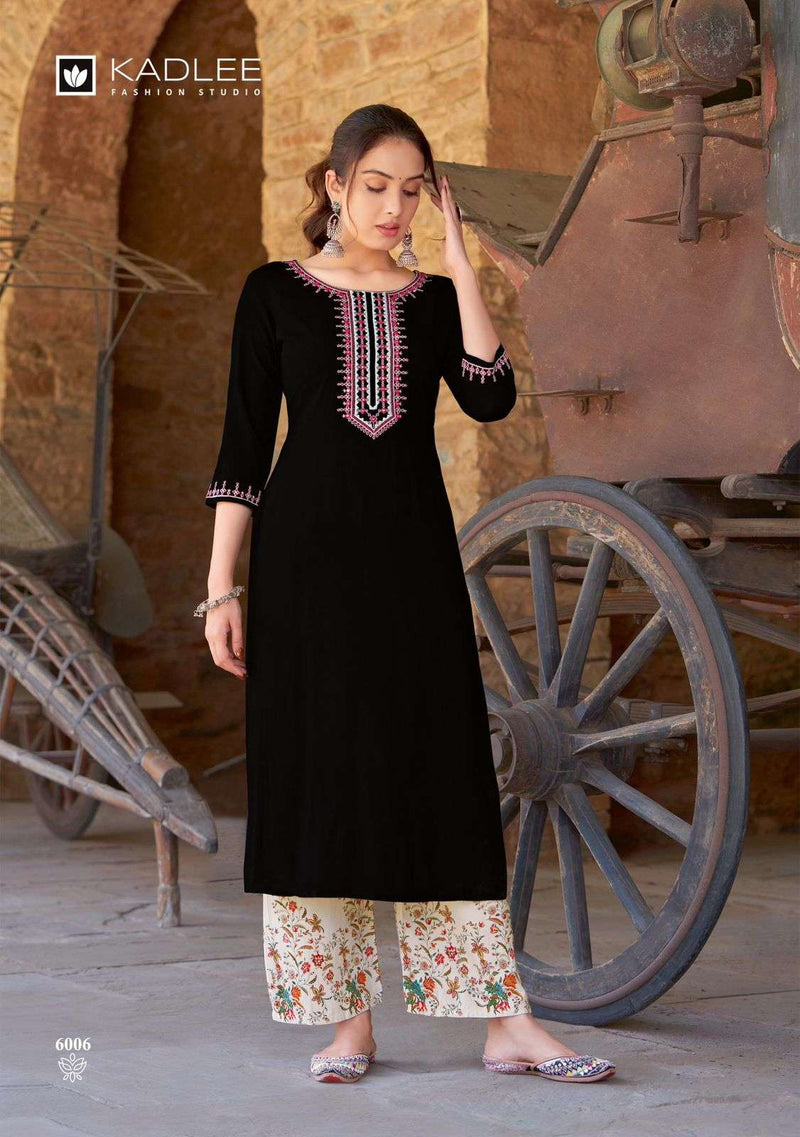 Kadlee Fashion Kaveri Rayon Handwork Embroidery Casual Wear Kurti Plazo Set