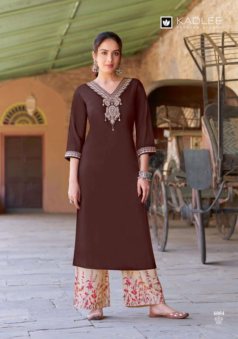 Kadlee Fashion Kaveri Rayon Handwork Embroidery Casual Wear Kurti Plazo Set