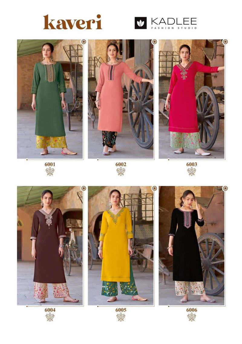 Kadlee Fashion Kaveri Rayon Handwork Embroidery Casual Wear Kurti Plazo Set