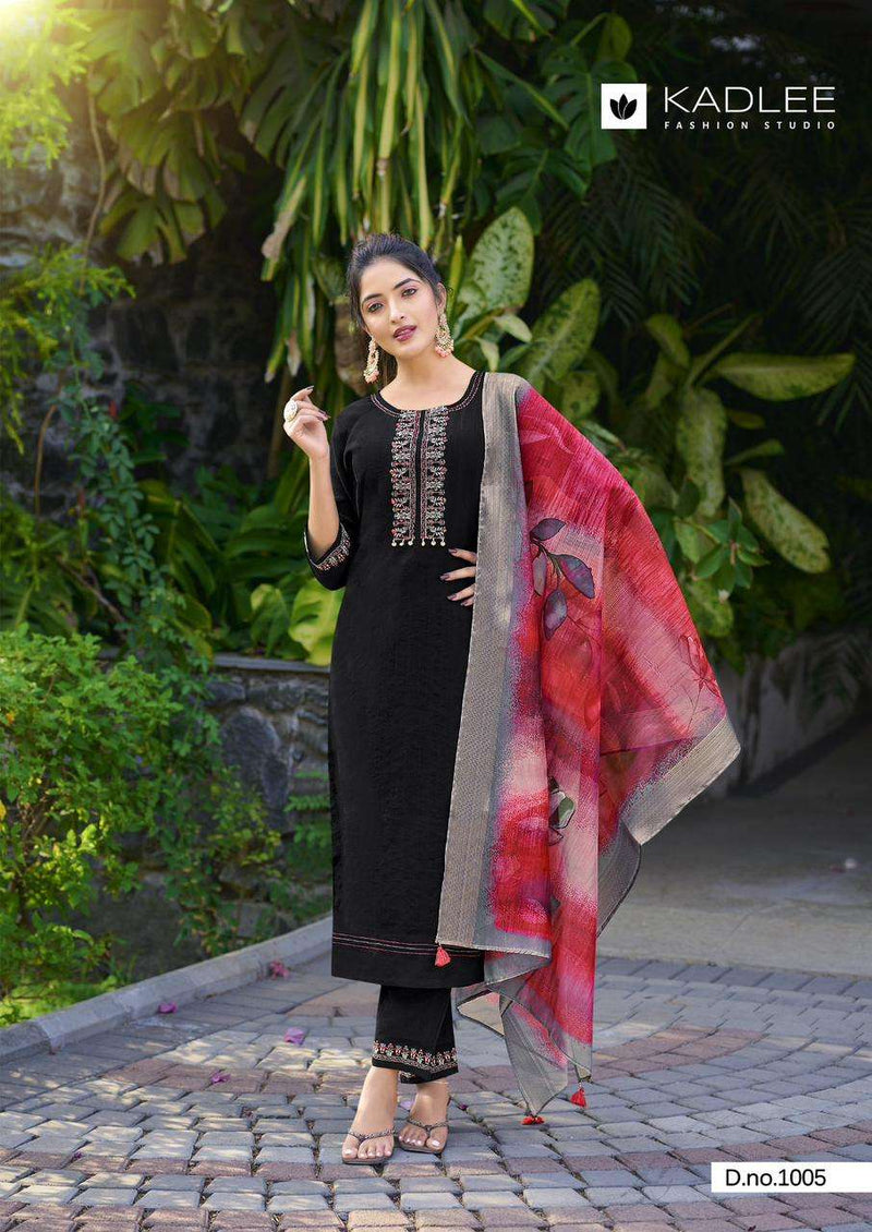 Kadlee Fashion Nazakat Viscose Handwork Embroidery Festiv Wear Kurti Pant Dupatta Set