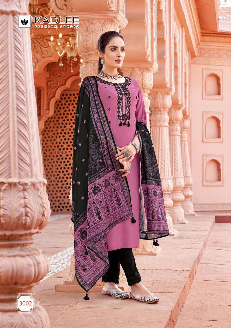 Kadlee Fashion Sukanya Rayon Thread Handwork Festiv Wear Kurti Pant Dupatta Set