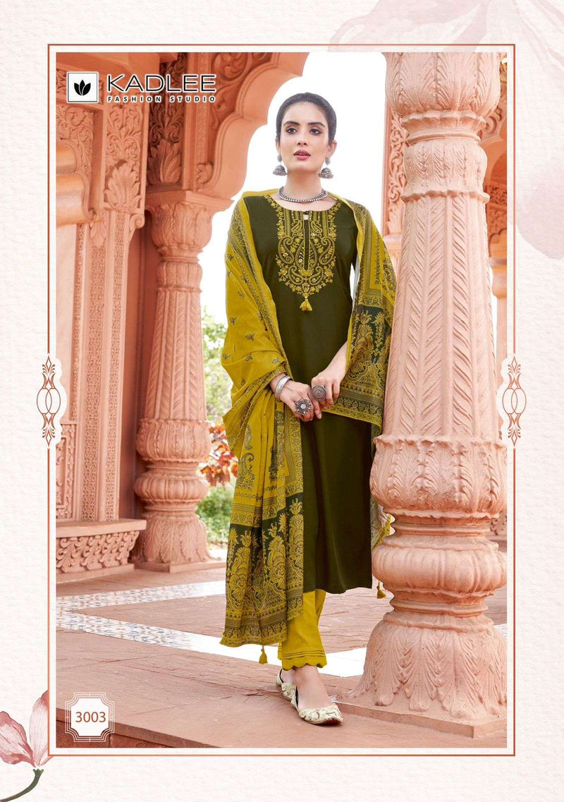 Kadlee Fashion Sukanya Rayon Thread Handwork Festiv Wear Kurti Pant Dupatta Set