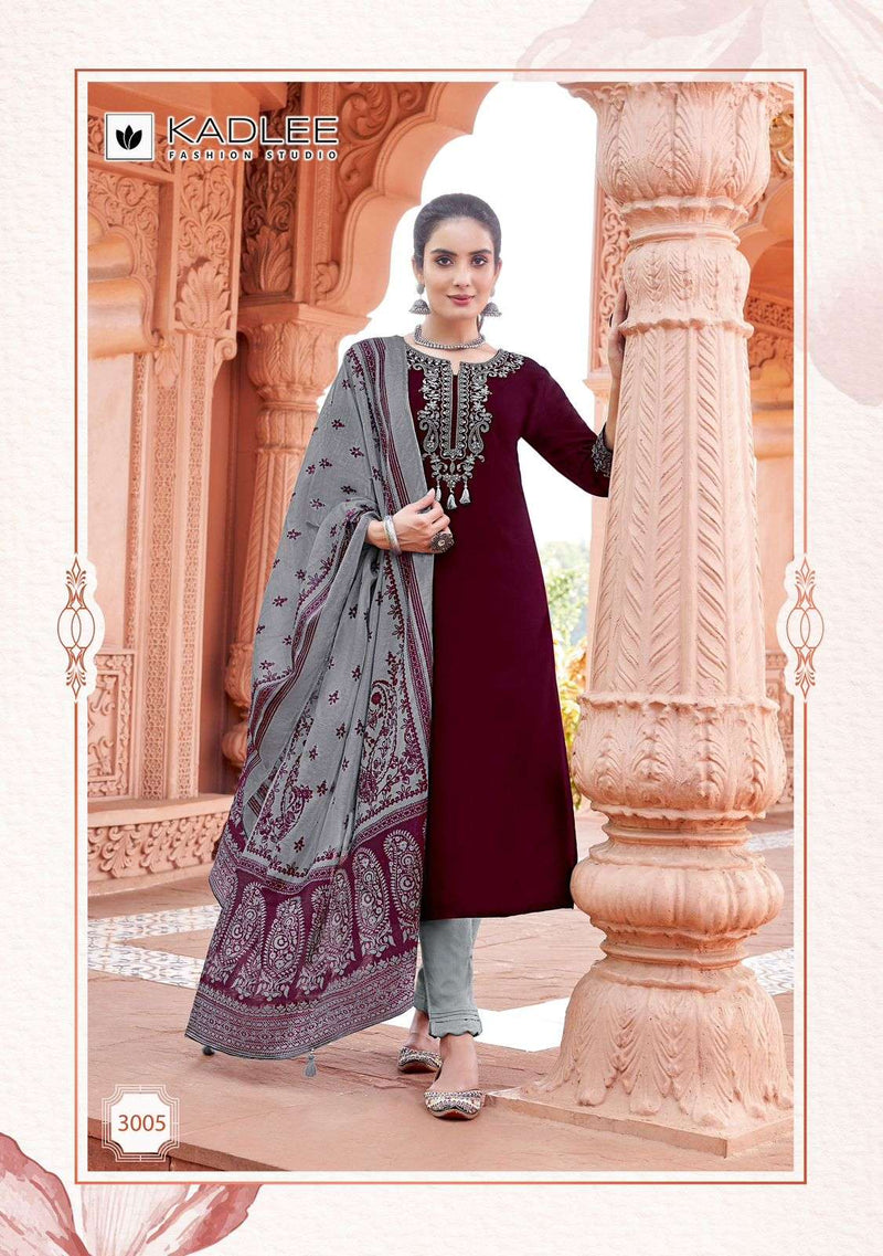 Kadlee Fashion Sukanya Rayon Thread Handwork Festiv Wear Kurti Pant Dupatta Set