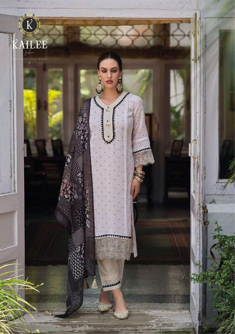 Kailee Fashion Izhaar Fancy 3pcs Set Pakistani Linen Kurti With Pant And Digital Dupatta Catalog