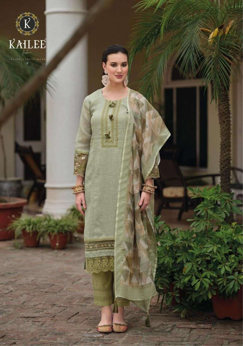 Kailee Fashion Izhaar Fancy 3pcs Set Pakistani Linen Kurti With Pant And Digital Dupatta Catalog