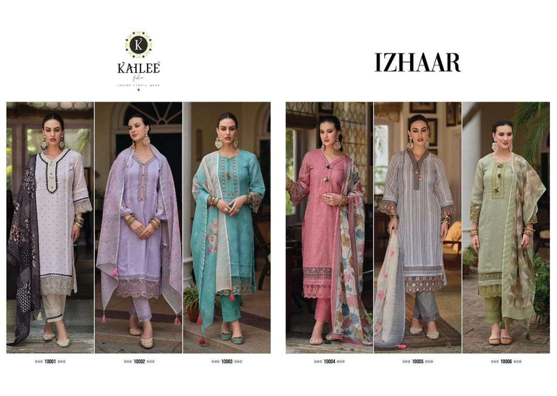 Kailee Fashion Izhaar Fancy 3pcs Set Pakistani Linen Kurti With Pant And Digital Dupatta Catalog