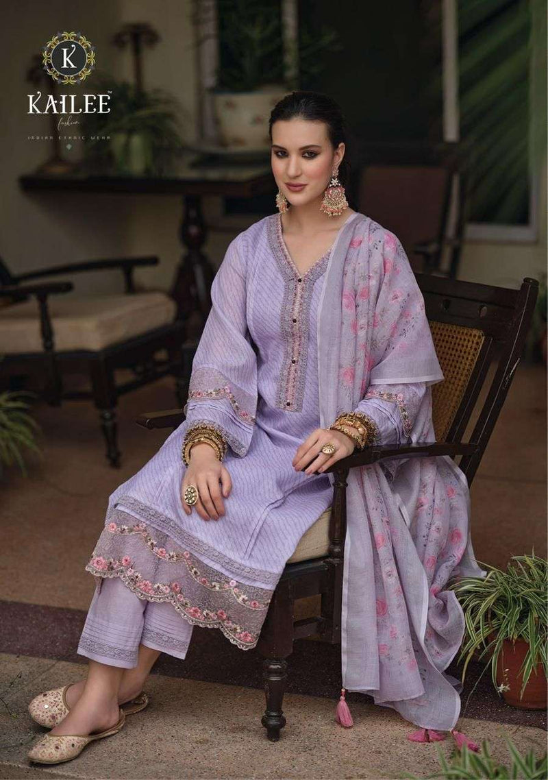 Kailee Fashion Izhaar Fancy 3pcs Set Pakistani Linen Kurti With Pant And Digital Dupatta Catalog