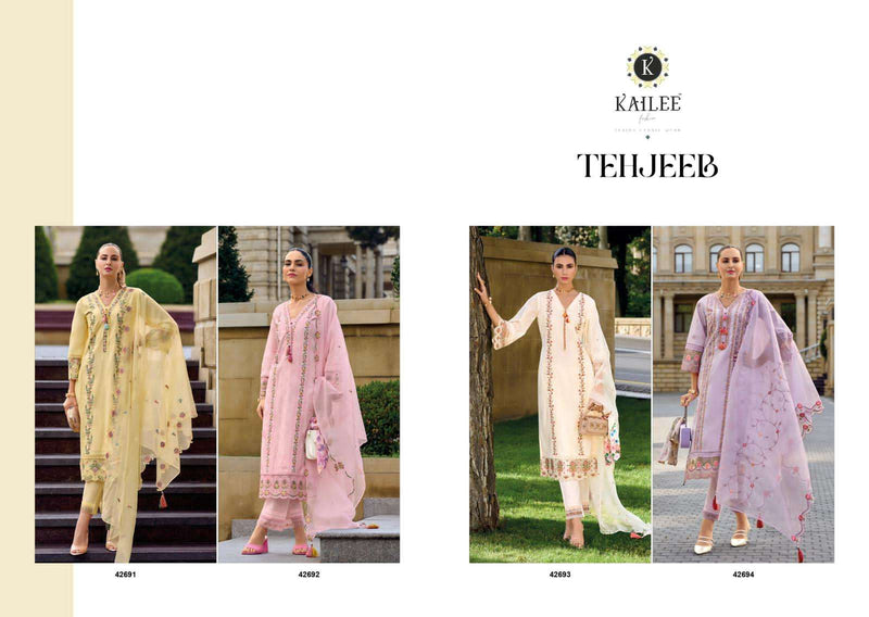 Kailee Fashion Tehjeeb Cotton Designer Fancy Therd Work Fully Stiched Kurti Pant & Dupatta Set