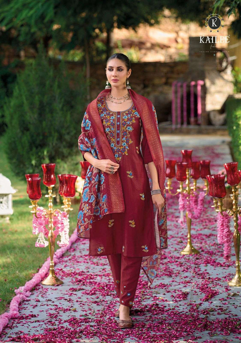 Kailee Fashion Kantha Vol 3 Viscose Silk With Handwork Printed Kurti Bottom Dupatta