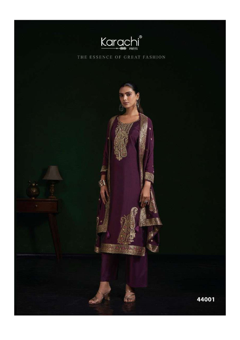 Karachi Print Naqsh Pure Silk Weaving Jacquard Work Salwar Suit